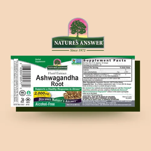 Vista 2 de Nature 's Answer Alcohol- libre de raíz Ashwagandha, 2 fl oz