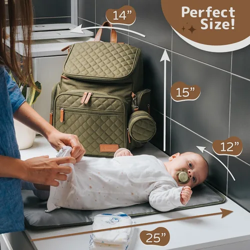 Vista 3 de Mochila grande para pañales para mamá y papá, bolsa de viaje unisex para bebé, 15 bolsillos, cambiador, correas para cochecito, elegante y lavable