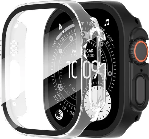Vista 45 de Diruite Juego de 2 fundas para Apple Watch Series 3/2/1 de 38mm, protector de pantalla de vidrio templado ultradelgado de todo alrededor para iWatch