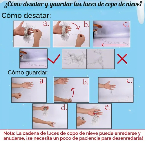 Vista 6 de 2 piezas de 100 luces LED de copo de nieve para colgar decoraciones, Decoración iluminada de invierno para vacaciones, Navidad, suministros