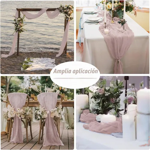 Vista 5 de Paquete de 2 caminos de mesa de gasa de color rosa sucio, camino de mesa de gasa de 10 pies, estilo bohemio, decoración para novia, baby shower