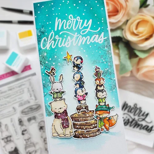 Vista 4 de Juego de sellos y troqueles transparentes de pingüino de Navidad para hacer tarjetas, plantillas de corte para álbumes de recortes, álbum de fotos