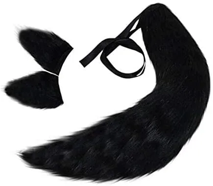 Vista 8 de Angela0123 - Cola de felpa de pelo sintético de lobo y gato de zorro + 2 orejas de clip para adultos, diadema de juguete para Halloween, disfraz