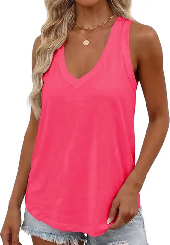 Vista 9 de Smile Fish Camiseta sin mangas de verano con cuello en V profundo para mujer, ajuste holgado, sin mangas