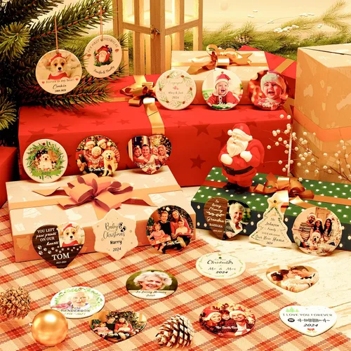 Vista 3 de Bemaystar Adornos de Navidad personalizados 2024 – Adornos de fotos de copo de nieve personalizados con texto, adornos para decoraciones de árboles