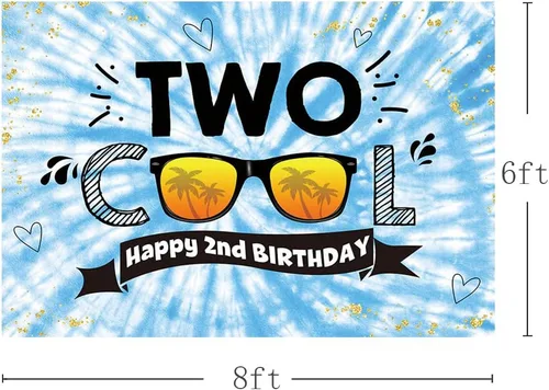 Vista 6 de MEHOFOND Telón de fondo de fiesta de cumpleaños de 8 x 6 pies con teñido anudado para niños, suministros de fiesta de feliz segundo cumpleaños