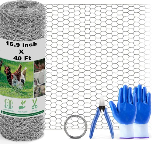 Vista 7 de Fabulas Malla de alambre de pollo, 15.3 x 177 pulgadas, valla de alambre floral de metal para manualidades, jardín de aves de corral, malla de tela