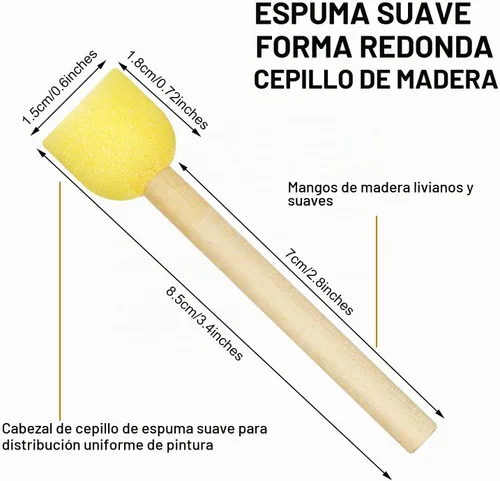 Vista 2 de Outus 40 cepillos redondos de espuma de esponja mango de madera para pintar