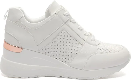 Vista 4 de YZ Tenis de cuña de moda para mujer, con tacón alto, con cordones y plataforma
