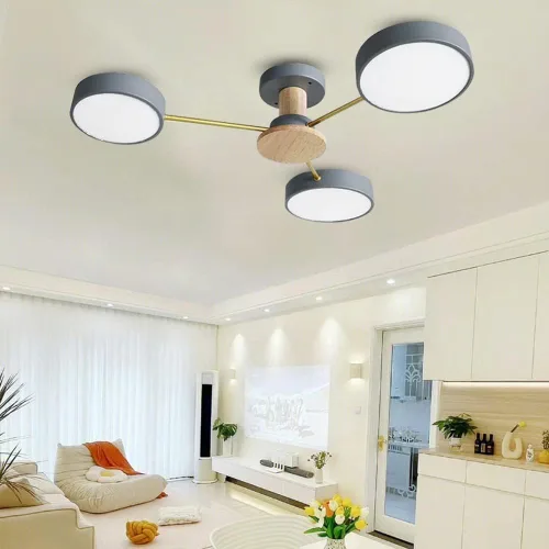 Vista 2 de Lámpara de techo LED de 3 luces, 26 pulgadas, moderna lámpara de techo empotrada de madera de 24 W regulable para sala de estar, dormitorio, cocina