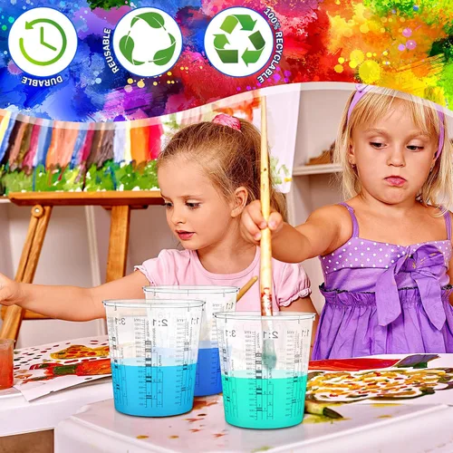 Vista 6 de 24 tazas medidoras de pintura de 64 onzas, 60.9 fl oz, tazas mezcladoras con graduados y 20 varillas de mezcla de pintura de plástico desechable