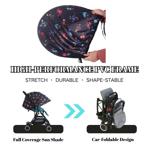 Vista 6 de LweiPsqLin Parasol para cochecito de bebé, impermeable, UPF50+, cubierta opaca Lycra ligera con malla ventilada Se adapta a asiento de automóvil