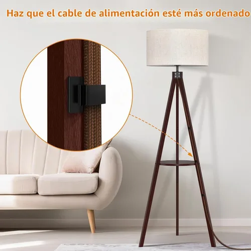 Vista 5 de LEPOWER Lámpara de pie con trípode, lámpara de pie de madera de mediados de siglo, lámpara de pie con diseño moderno y estante para sala de estar