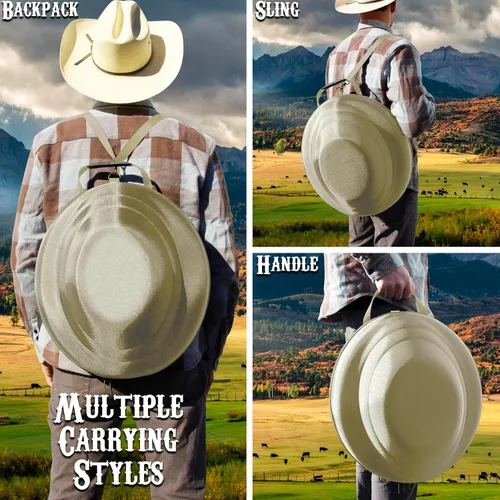 Vista 4 de CASEMATIX Caja de sombrero de vaquero y almacenamiento portátil para sombreros de vaquero para bordes de hasta 4.75 pulgadas, funda rígida