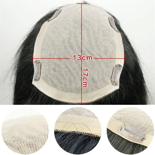 Vista 3 de Remeehi Extensiones de cabello humano real ondulado con base de seda de 5 x 6.6 pulgadas para mujer (estilo C)