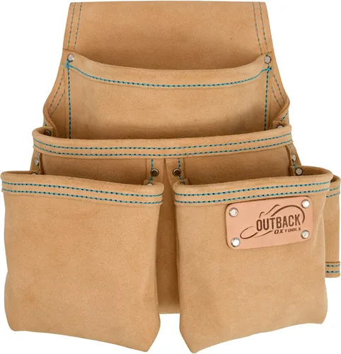 Vista 6 de OX - Bolsa de cuero con 2 bolsillos para cinturón de herramientas Construcción remachada, doble costura reforzada, se adapta a todos los tamaños