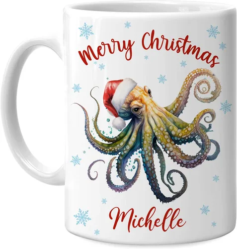 Vista 14 de Hyturtle Regalos personalizados para amantes de los ajolotes – Taza de café de cerámica con nombre personalizado de Feliz Navidad de 11 oz – Lindo