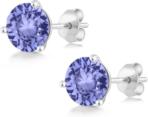 Vista 90 de Gem Stone King Aretes de oro de 14 quilates, 0.236 in, piedra natal redonda, Martini, 3 puntas, aretes de oro para mujer