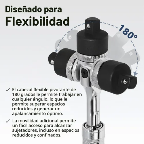 Vista 3 de FIRSTINFO Barra Extensible de 1/2" de Impulso con Trinquete, Longitud de 17.2 a 22.7 pulgadas, con Cabezal de Trinquete Flexible