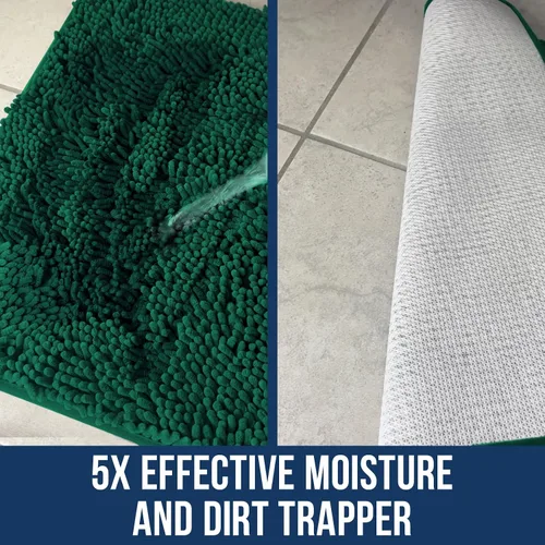 Vista 3 de Muddy Mat® Alfombras de baño de felpilla de secado rápido, antideslizantes, lavables, extragruesas, suaves y altamente absorbentes, para baño, Verde