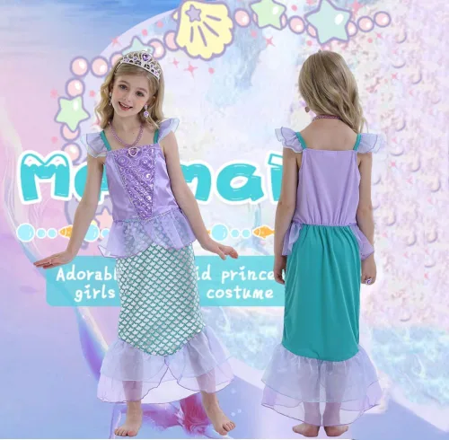Vista 3 de Eledobby Ariel Dress for Girls Little Mermaid Costume Princess Ariel Dress Up Halloween Outfit Birthday Party Clothes