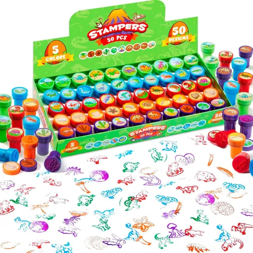 Vista 8 de JOYIN 50 sellos de animales para niños, con 50 diseños diferentes, granja, animales marinos, sellos para manualidades, caja de premios juguetes