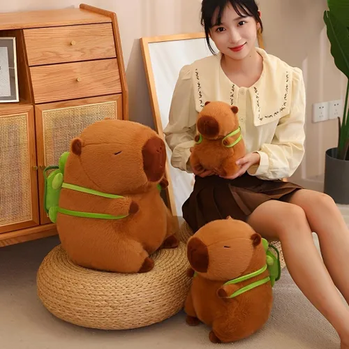 Vista 3 de JPORSHU Capybara - Juguete de peluche de 10 pulgadas con mochila de tortuga, animal de peluche Kawaii Capybara y regalos de decoración del hogar