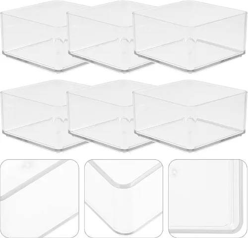 Vista 6 de 6 organizadores transparentes de cajones, cajas de almacenamiento de mesa transparentes para oficina, artículos diversos, organización de utensilios