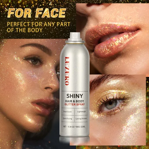 Vista 4 de Spray de purpurina para el cabello y el cuerpo para mujer, maquillaje dorado brillante, gran capacidad para conciertos, bodas, festivales, rave, 6.8