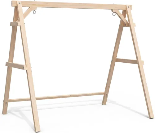 Vista 10 de VINGLI Marco de columpio para porche de 6.2 pies, soporte de madera resistente de 660 libras, soporte de columpio de madera con barra de conexión
