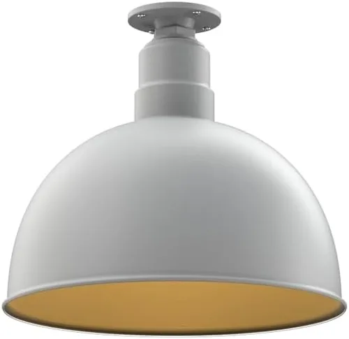 Vista 32 de Steel Lighting Co. Colgante de cuenco rosa Lámpara montada en el techo Cúpula de 15 pulgadas vástago de 12 pulgadas Estilo granero de acero