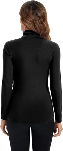 Vista 5 de Camiseta de manga larga con cuello alto para mujer, suave, elástica, capa base ajustada.