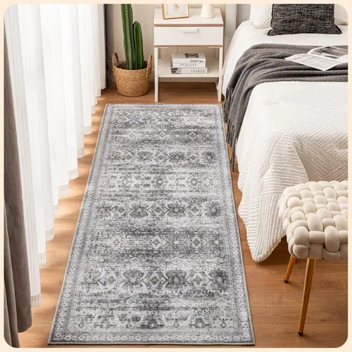Vista 131 de Istana Alfombra larga antideslizante de 2.5 x 8 para el hogar, para pasillo y cocina, lavable, sedosa y suave al tacto, elegante, color azul y marfil