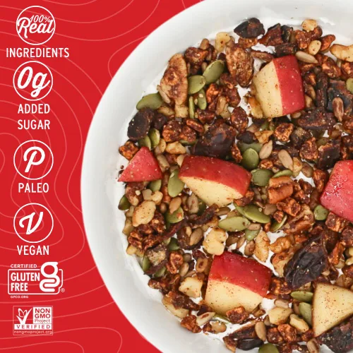 Vista 3 de Wildway Granola Keto con ingredientes orgánicos, manzana y canela, cereales sin granos, sin gluten, vegana, baja en carbohidratos y sin azúcar