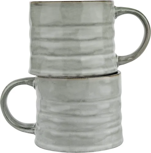 Vista 7 de KooK Tazas de café esmaltadas, de cerámica, aptas para microondas y lavavajillas, 13 onzas, Java/pizarra en círculo, juego de 2