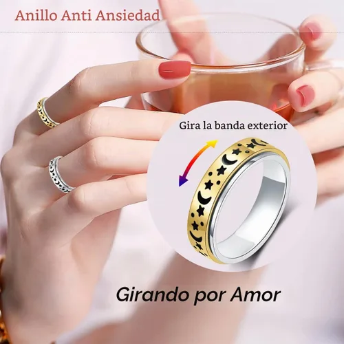 Vista 3 de Anillo de ansiedad OreilleStar para mujer, anillo de dedo de acero inoxidable, juguetes de dedo para adultos, anillos giratorios para el pulgar 2