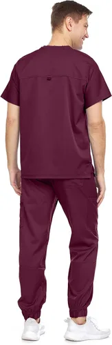 Vista 3 de Medichic Conjunto de pantalones deportivos elásticos con cuello en V para hombre con pantalones de siete bolsillos, disponible en más de 6