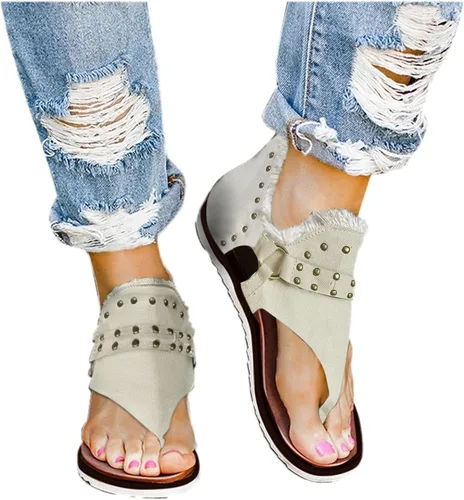 Vista 2 de Sandalias de gladiador Flip Flop para mujer verano casual, bandera americana sandalias planas Open Toe romana sandalias 4 julio zapatos
