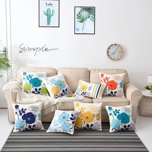 Vista 4 de Juego de 2 fundas de almohada de lino y algodón para sofá, 7.1 x 7.1 pulgadas, serie de pájaros y flores
