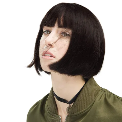 Vista 9 de REECHO peluca corta con flequillo, de cabello sintético, para cosplay, para mujeres