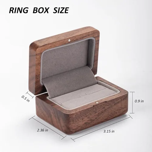 Vista 6 de muso wood Caja de anillo hecha a mano, pequeña caja rectangular para propuestas, caja de anillos de nogal para bodas, mini caja de anillo