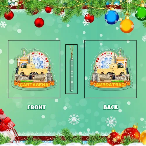 Vista 2 de Caragena Colombia - Adorno de Navidad acrílico para árbol de Navidad, decoración clásica de recuerdo de viaje, colección de regalo -1045