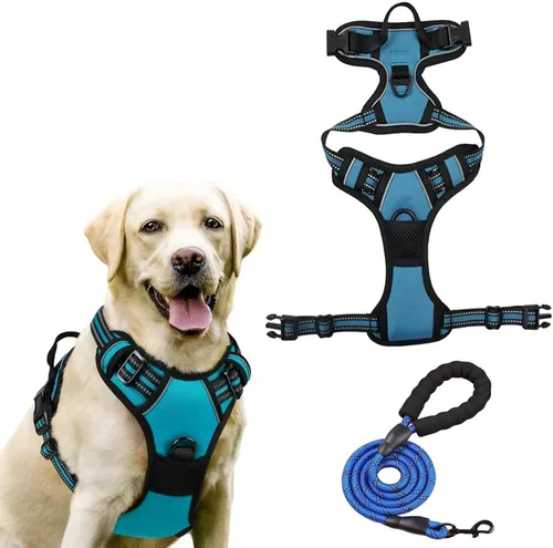 Vista 13 de Dog Harness, No Pull Large, Release on Neck, Front Back Clips Dog Vest Harness Reflective Adjustable Padded,for Outdoor Walking Training(L,Black)