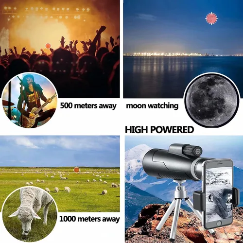 Vista 6 de YSCO Monocular Telescope for Smartphone, Monoculars for Adult High Power with Night Vision, Handheld Telescope with Tripod and Phone Holder, 60mm