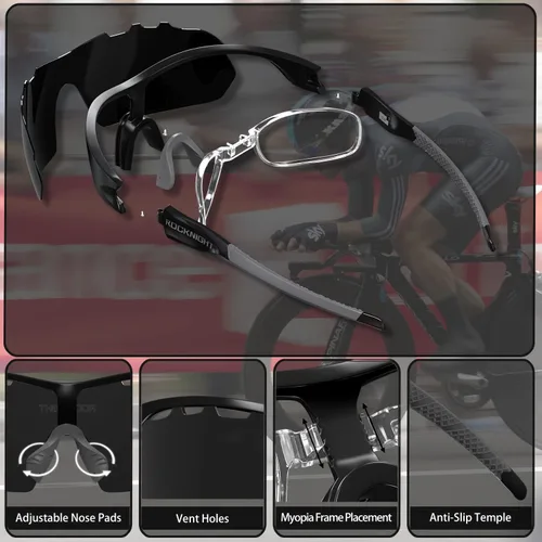 Vista 3 de ROCKNIGHT Lentes de sol deportivos polarizados de alta definición, para ciclismo, conducción, béisbol, exteriores, ultraligeros, marco TR90, lente
