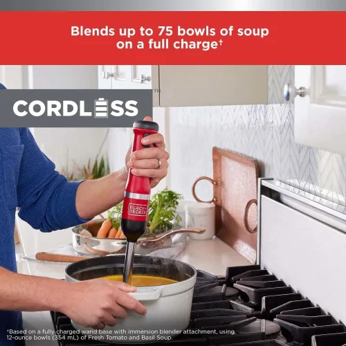 Vista 4 de BLACK+DECKER Kitchen Wand - Batidora de inmersión inalámbrica, juego de múltiples herramientas 3 en 1, batidora de mano con base de carga, batidor
