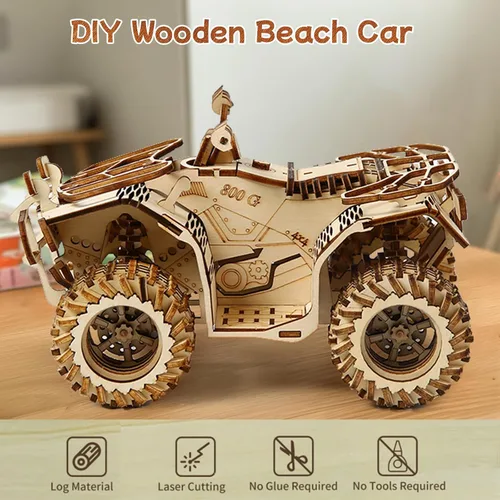 Vista 4 de Rompecabezas de madera 3D para adultos, rompecabezas mecánico de coche de playa, kit de construcción de modelo de vehículo de bricolaje, juguete