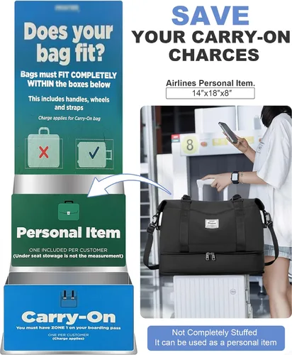 Vista 2 de Bolsa de viaje para mujer, bolsa deportiva para gimnasio, H-Negro