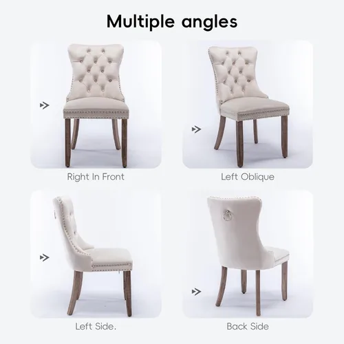 Vista 7 de Juego de 2 sillas de comedor de terciopelo beige, sillas de comedor tapizadas beige01