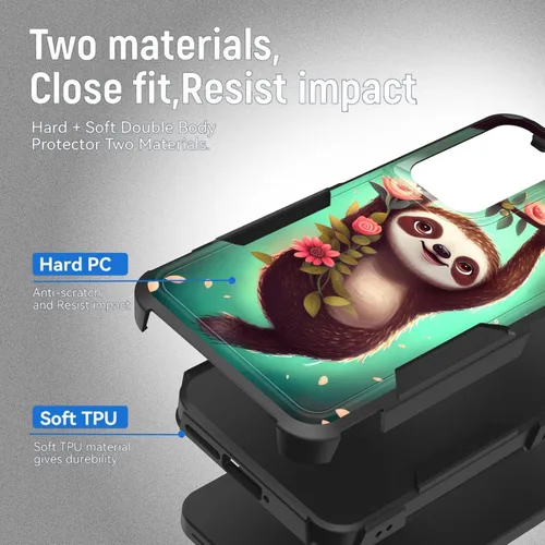 Vista 224 de Funda para Galaxy A14 5G, resistente de doble capa híbrida de policarbonato duro, goma suave, a prueba de golpes, funda protectora resistente